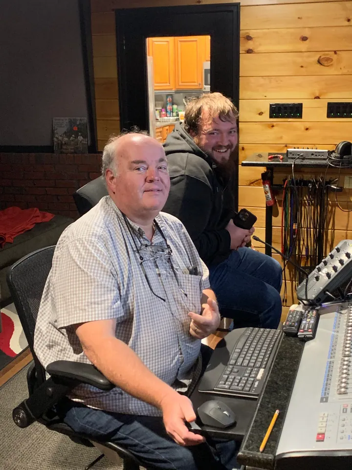 Rickey and Darren Wasson in the studio control room.